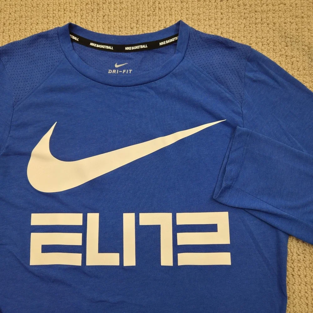Nike Elite Basketball Dri-FIT Long Sleeve Shirt Swoosh 892374 Blue Womens‎ Large